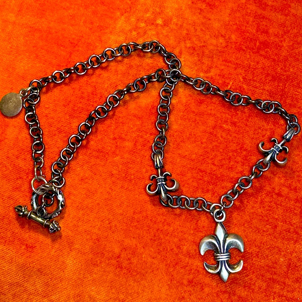 Fleur-de-Lis Oxidized Sterling Silver Artisan Signed Choker Necklace